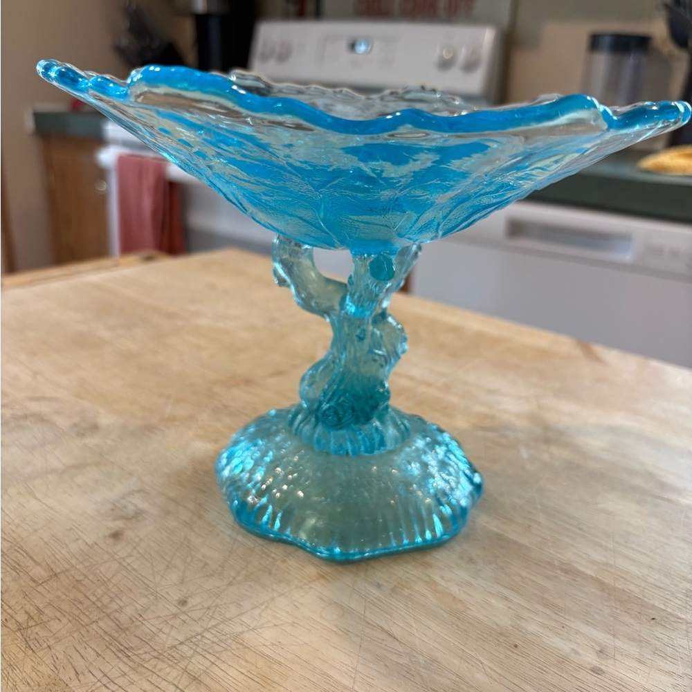 Blue Glass Accent with Ruffled Edge and Spiral Stem